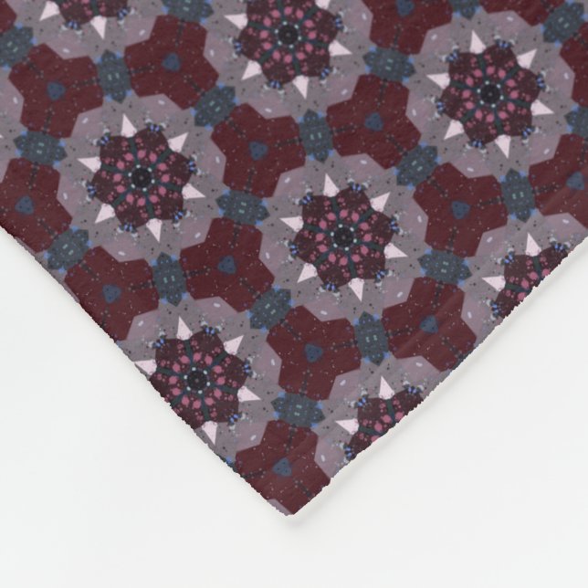 Burgundy & Gray Floral Painted Quilt Fleece Blanket (Corner)
