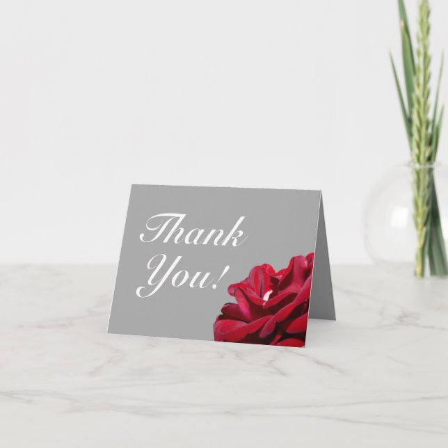 Burgundy Gray Floral Wedding Small Thank You Card (Front)