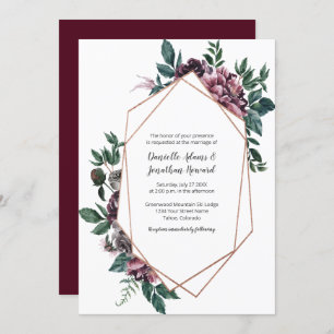 Burgundy Gray Geometric Floral Wedding Invitation