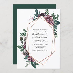 Burgundy Gray Geometric Floral Wedding Invitation