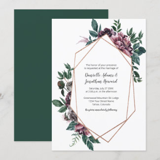 Burgundy Gray Geometric Floral Wedding Invitation