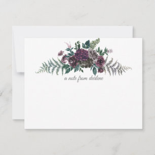 Burgundy Gray Green Watercolor Floral Monogram Note Card