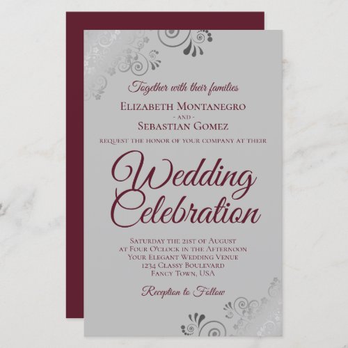 Burgundy  Gray Lace BUDGET Wedding Invite Large