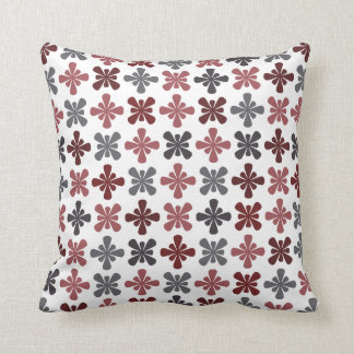 Burgundy Gray Maroon Abstract Flower Pattern Throw Pillow