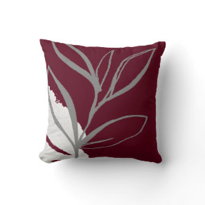 Burgundy & Gray Minimalist Botanical Design Throw Pillow