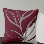 Burgundy & Gray Minimalist Watercolor Leaves Throw Pillow<br><div class="desc">Modern throw pillow features a minimalist artistic watercolor botanical design in a burgundy and grey color palette. This artistic composition is constructed from a simple illustration of organic leaves with a simple watercolor Memphis style design element in the lower right hand corner; a stylish botanical design. The gray design elements...</div>