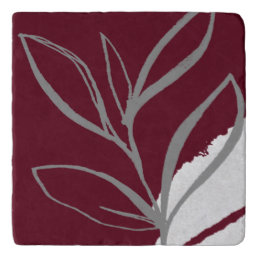 Burgundy &amp; Gray Minimalist Watercolor Leaves Trivet