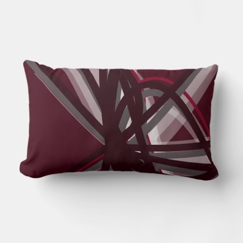 Burgundy  Gray Modern Artistic Abstract Lumbar Pillow