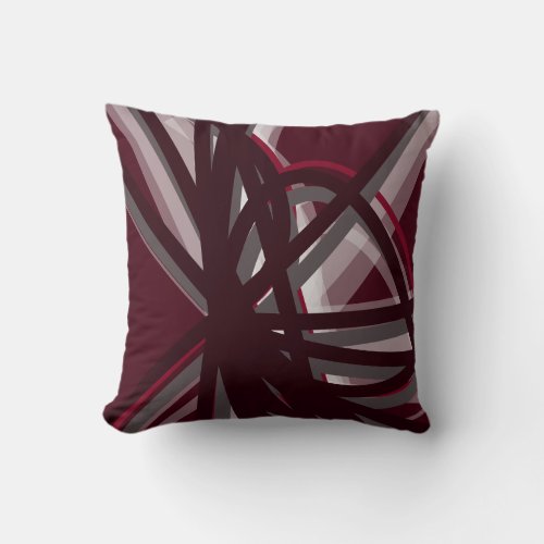 Burgundy  Gray Modern Artistic Abstract Throw Pillow