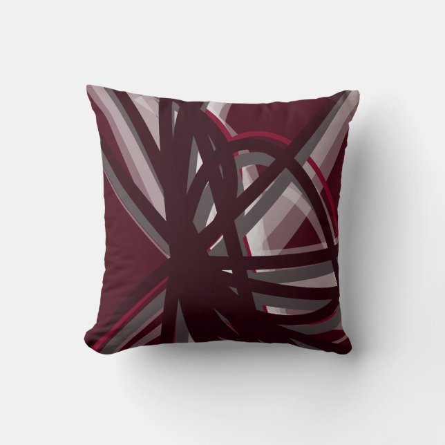 Burgundy & Gray Modern Artistic Abstract Throw Pillow (Front)