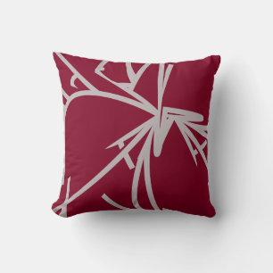 Burgundy & Gray Modern Elegant Abstract Bamboo Throw Pillow