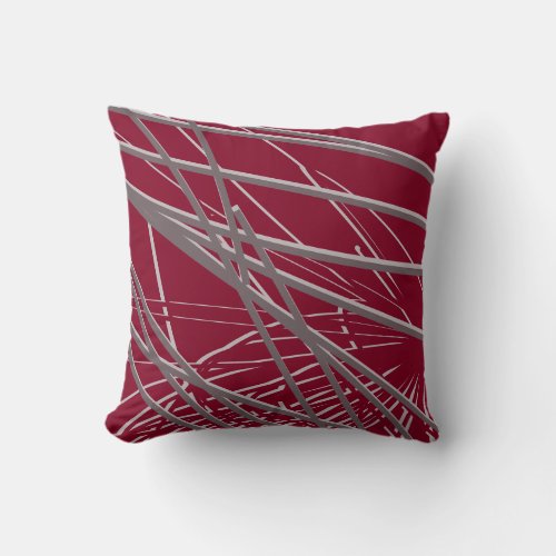 Burgundy  Gray Modern Elegant Abstract Throw Pillow