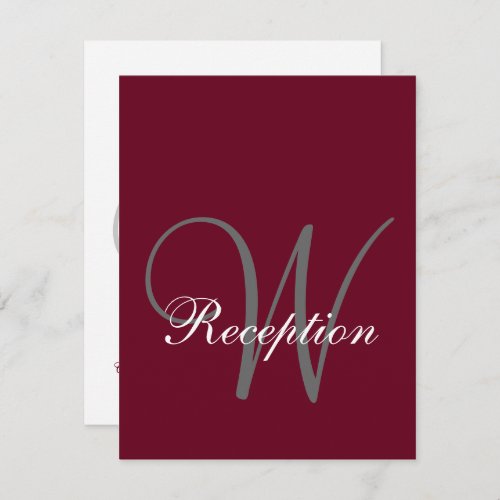 Burgundy Gray Monogram Elegant Wedding Reception Invitation