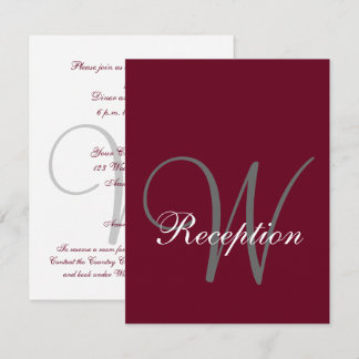 Burgundy Gray Monogram Elegant Wedding Reception Invitation