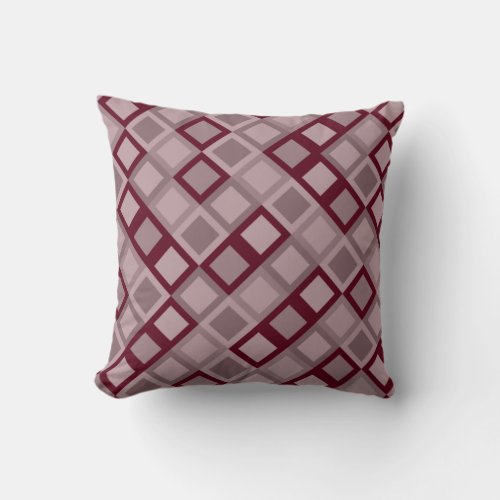 Burgundy Gray  Rose Geometric Pattern Throw Pillow