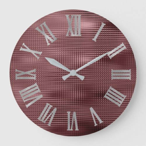 Burgundy Gray Silve Minimal Metallic Roman Numers Large Clock