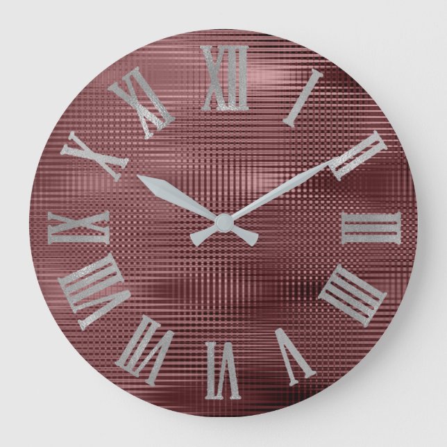 Burgundy Gray Silve Minimal Metallic Roman Numers Large Clock (Front)