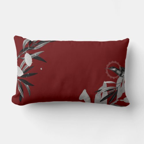 Burgundy  Gray Simple Artistic Hummingbird Lumbar Pillow