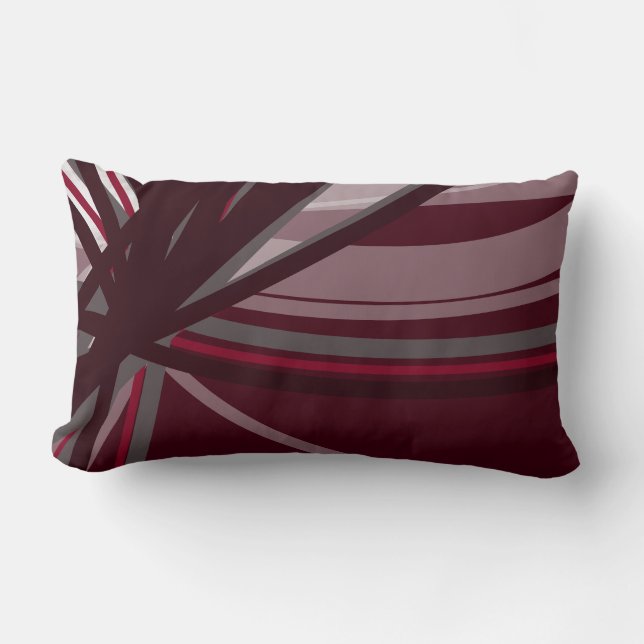 Burgundy & Gray Stylish Abstract Ribbons Lumbar Pillow (Front)
