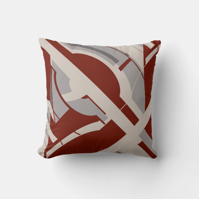 Burgundy Gray Taupe Diagonal Design Throw Pillow (Front)