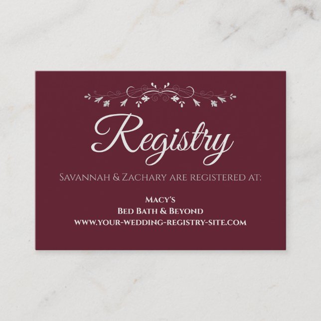 Burgundy & Gray Wedding Registry Enclosure Card (Front)