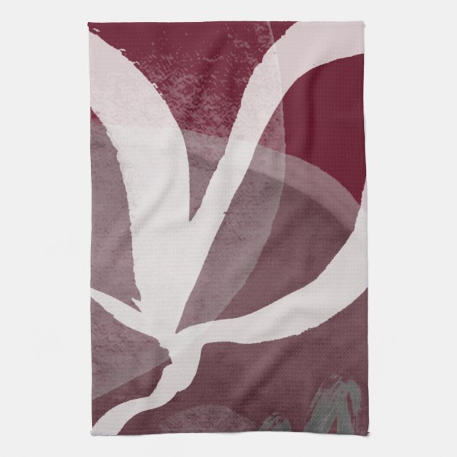 Burgundy Gray & White Abstract Watercolor Kitchen Towel (Vertical)