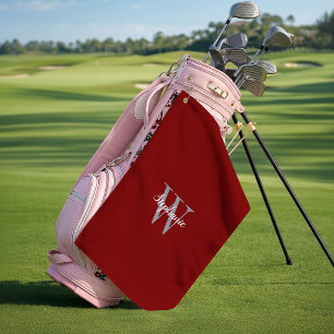 Burgundy Gray White Monogram Personalized Golf Towel