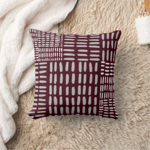 Burgundy & Gray Woven Pattern Print Throw Pillow