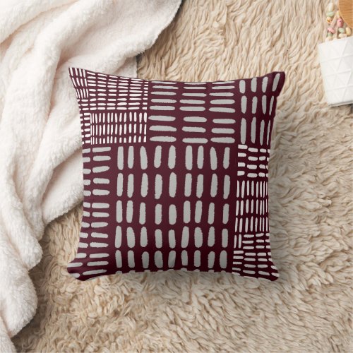 Burgundy  Gray Woven Pattern Print Throw Pillow