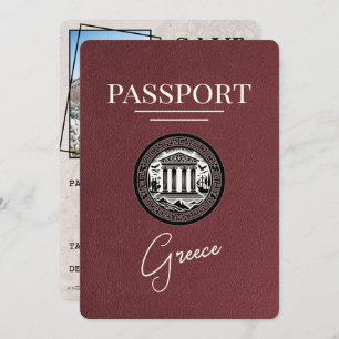 Burgundy Greece Passport Save the Date Card
