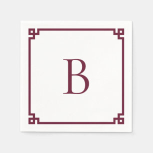 Burgundy Greek Key Border Elegant Monogram Napkins