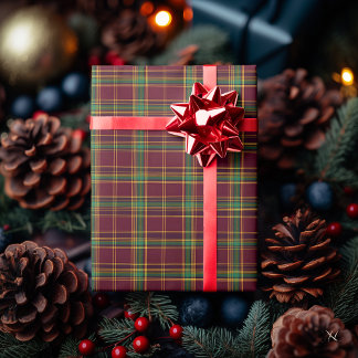 Burgundy, Green, and Yellow Plaid – Traditional Wrapping Paper