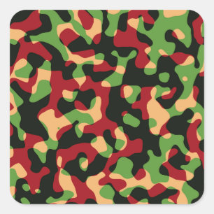 Burgundy Green Black Camouflage Army Fabric Patter Square Sticker