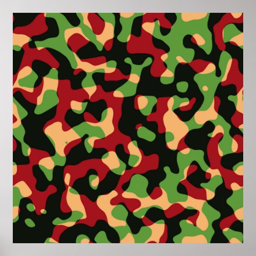 Burgundy Green Black Camouflage Army Pattern Poster