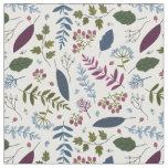 Burgundy Green Blue Leaves &amp; Berries Fabric