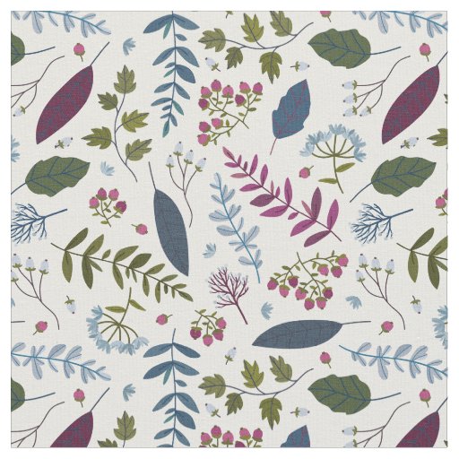Burgundy Green Blue Leaves & Berries Fabric