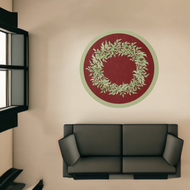 Burgundy  Green Elegant Eucalyptus Wreath Round Rug (Insitu (Indoor 1))