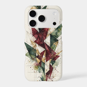 Burgundy Green Gold Abstract Triangles Watercolor  iPhone 17 Pro Case