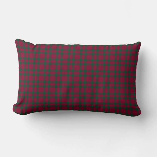 Burgundy Green Plaid Pattern Lumbar Pillow (Front)