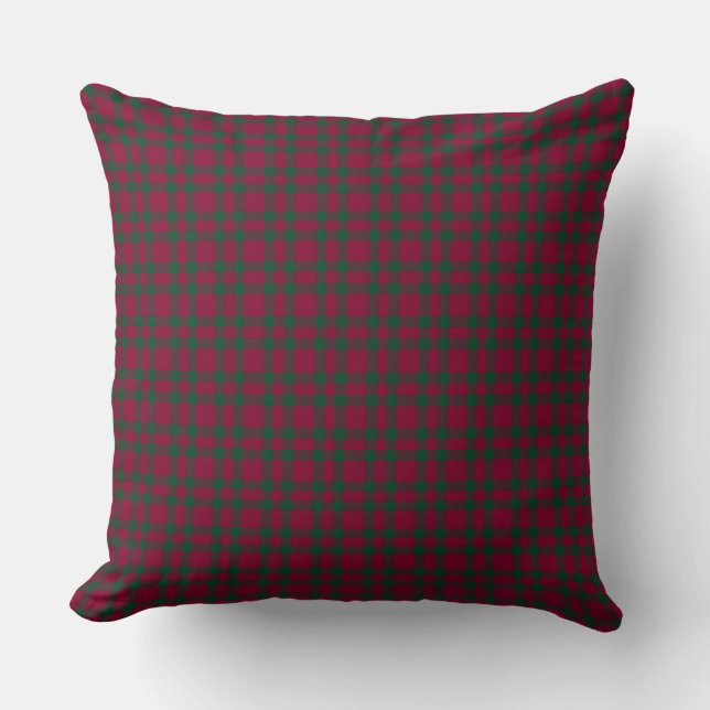 Burgundy Green Plaid Pattern Throw Pillow (Front)