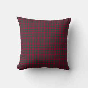 Burgundy Green Plaid Pattern Throw Pillow