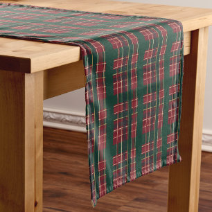 Burgundy Green Tartan Plaid Christmas Short Table Runner
