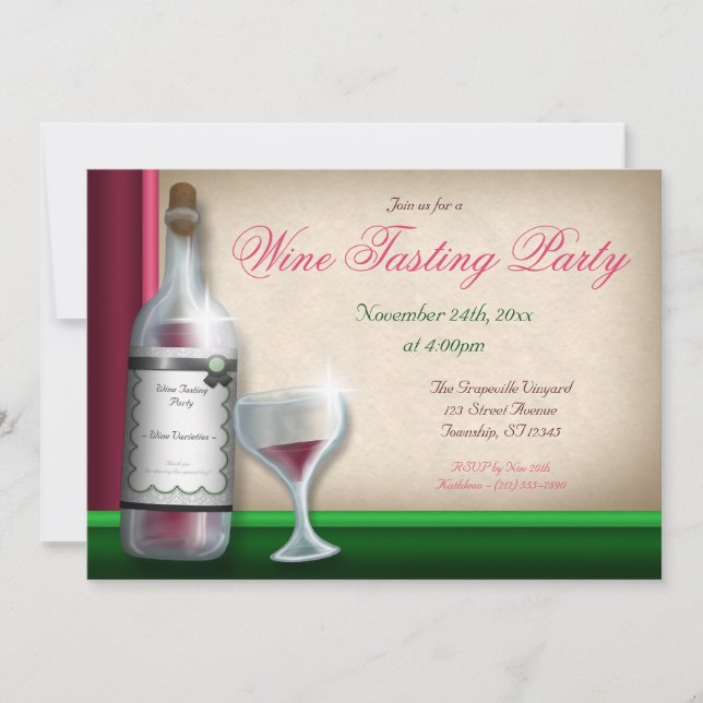 Burgundy & Green - Wine Tasting Invitations (Front)