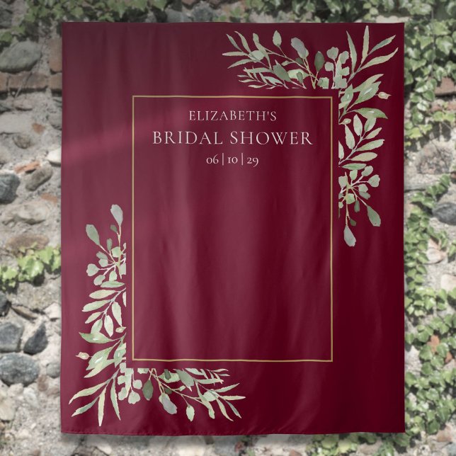 Burgundy Greenery Bridal Shower Photo Backdrop (Burgundy Greenery Bridal Shower Photo Backdrop)