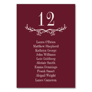 Burgundy Greenery Divider Seating Chart Wedding Table Number