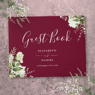 Burgundy Greenery Floral Wedding Guest Book