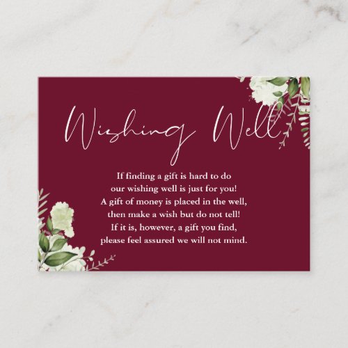 Burgundy Greenery Floral Wishing Well Wedding Enclosure Card