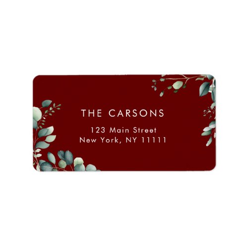 Burgundy Greenery Foliage Return Address Label