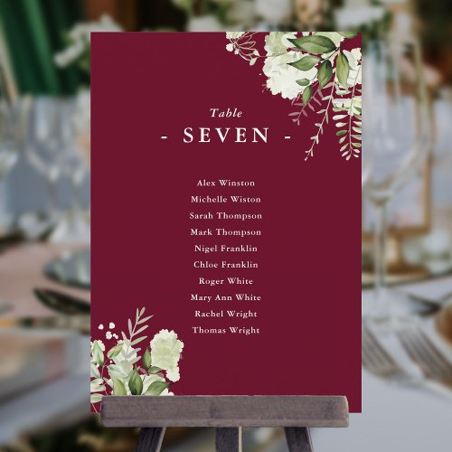 Burgundy Greenery Seating Plan Table Number