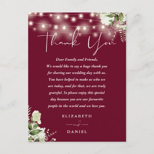 Burgundy Greenery Thank You Wedding Place Card